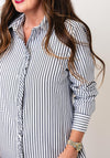 Bariloche Striped Frill Placket Blouse, Grey