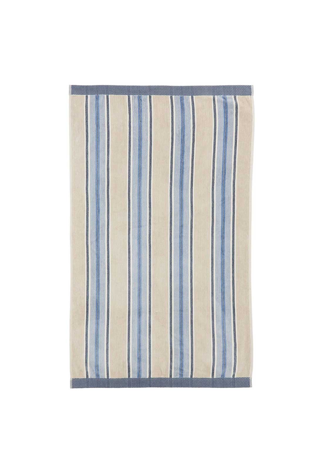 Bedeck Lorelai Jacquard Stripe Hand Towel, Blue and Beige