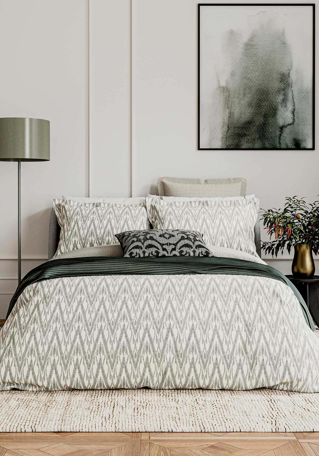 Bedeck Nadir Patterned Duvet Cover Set, Green