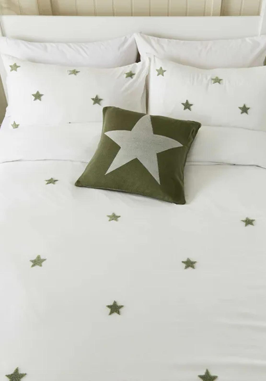 Helena Springfield Tufted Star Duvet Cover, White and Green