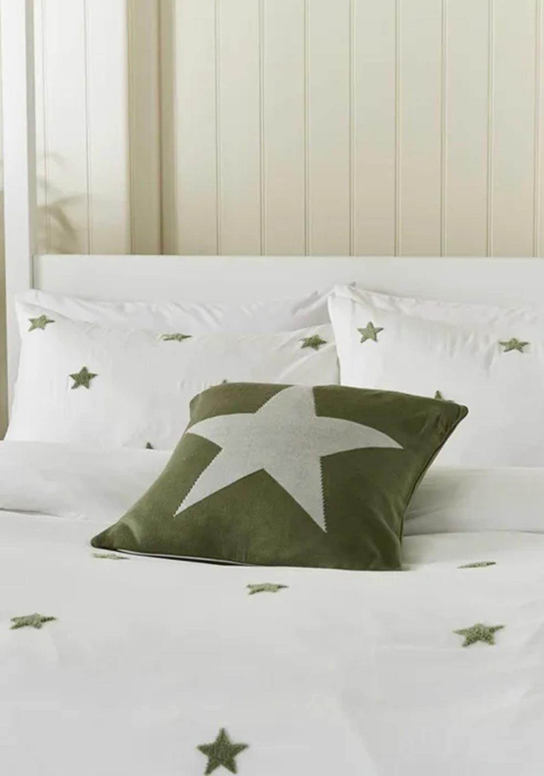 Helena Springfield Tufted Star Duvet Cover, White and Green