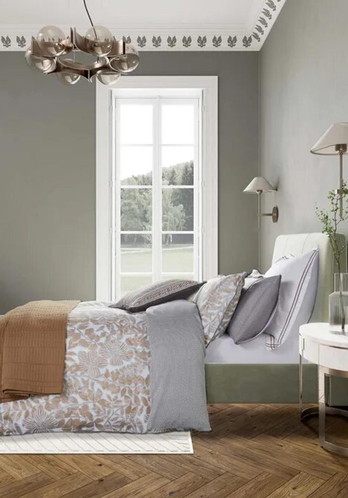 Bedeck Zenda Floral Print Duvet Set, Grey and Tan