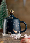 Belleek Living Winter Scene Lidded Mug and Stirrer Set, Navy