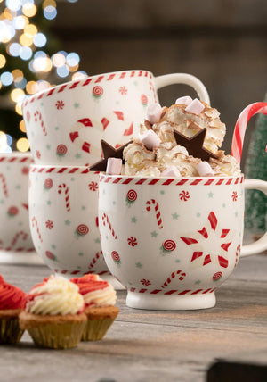 Belleek Living Peppermint Party Set of 4 Mugs