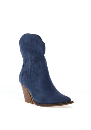 Zen Collection Faux Suede Cowgirl Heeled Boots, Blue