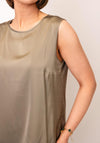 Betty Barclay Satin Sleeveless Top, Khaki