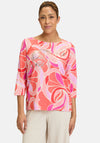 Betty Barclay Ribbed Floral Cropped Sleeve Top, Pink