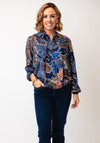 Bianca Brush Floral Print Collared Blouse, Blue Multi