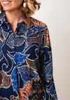 Bianca Brush Floral Print Collared Blouse, Blue Multi