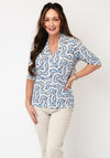Bianca Geometric Printed V-Neck Top, Blue Multi