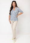 Bianca Geometric Printed V-Neck Top, Blue Multi