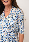 Bianca Geometric Printed V-Neck Top, Blue Multi