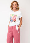 Bianca Julie Topical Print Tie Trim T-Shirt, White