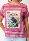 Bianca Vintage Botanical Bird Print T-Shirt, Pink Multi