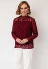 Bianca Textured Mesh Long Sleeve Top, Dark Red