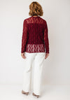 Bianca Textured Mesh Long Sleeve Top, Dark Red