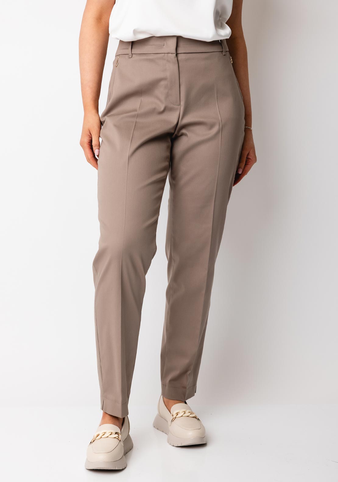 Bianca Siena Slim Leg Tailored Trousers, Brown