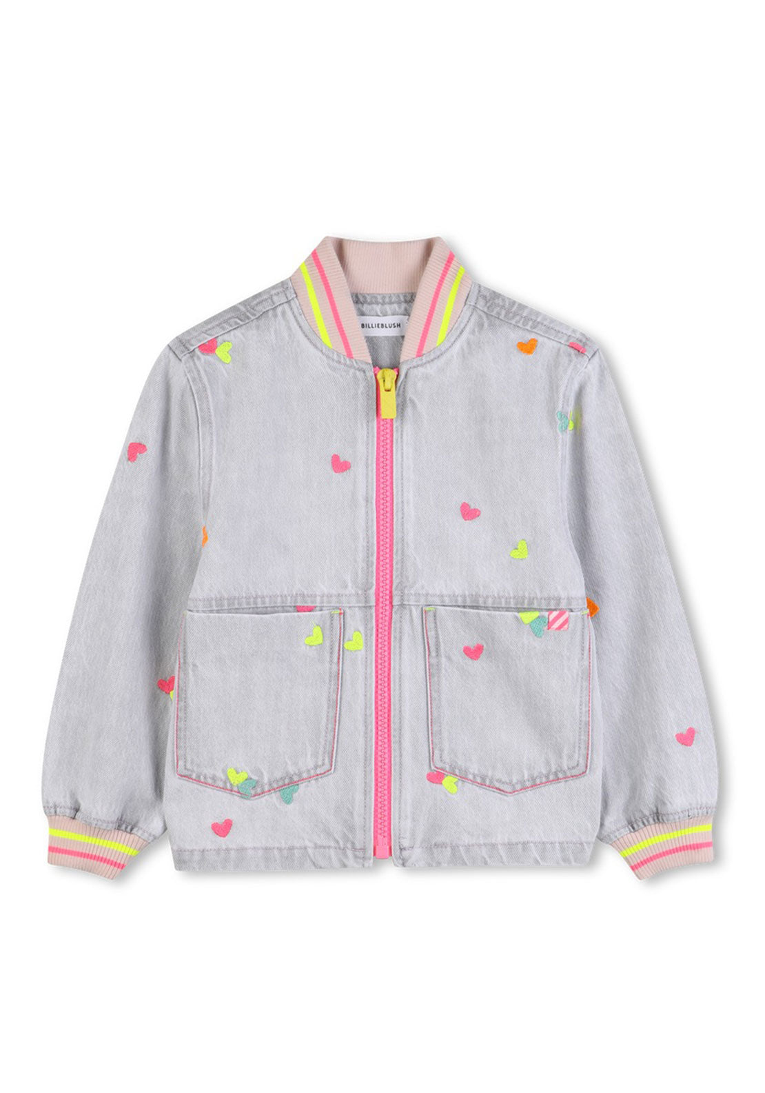 Billieblush Girls Embroidered Denim Jacket, Grey