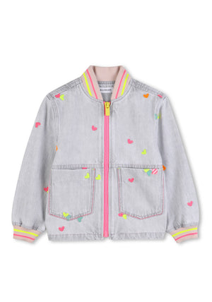 Billieblush Girls Embroidered Denim Jacket, Grey