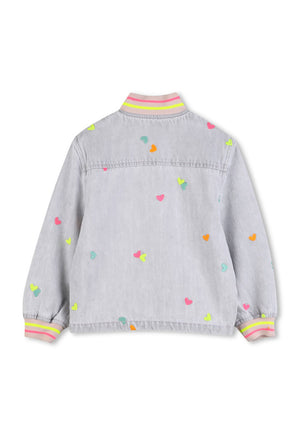 Billieblush Girls Embroidered Denim Jacket, Grey