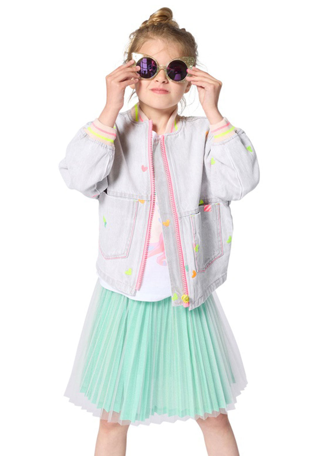 Billieblush Girls Embroidered Denim Jacket, Grey