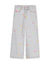 Billieblush Girls Embroidered Wide Leg Jean, Grey