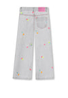 Billieblush Girls Embroidered Wide Leg Jean, Grey