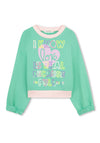 Billieblush Girls Love Slogan Long Sleeve Sweater, Green