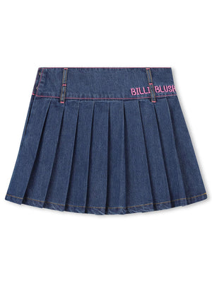 Billieblush Girls Glitter Pleated Denim Skirt, Blue
