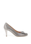 Bioeco by Arka Leather Metallic Bow Heeled Shoes, Silver