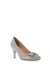 Bioeco by Arka Leather Metallic Bow Heeled Shoes, Silver
