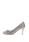 Bioeco by Arka Leather Metallic Bow Heeled Shoes, Silver
