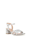 Bioeco By Arka Shimmering Leather Low Block Heeled Sandals, Silver