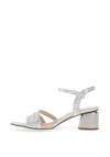 Bioeco By Arka Shimmering Leather Low Block Heeled Sandals, Silver