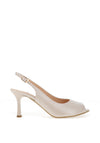 Bioeco by Arka Leather Shimmering Peep Toe Heeled Shoes, Pearl White