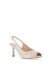 Bioeco by Arka Leather Shimmering Peep Toe Heeled Shoes, Pearl White