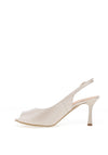 Bioeco by Arka Leather Shimmering Peep Toe Heeled Shoes, Pearl White