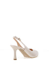 Bioeco by Arka Leather Shimmering Peep Toe Heeled Shoes, Pearl White