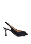 Bioeco by Arka Leather Shimmering Peep Toe Heeled Shoes, Navy