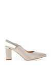Bioeco by Arka Leather Shimmering Diamante Sling Back Heeled Shoes, Pearl White