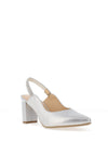 Bioeco by Arka Leather Shimmering Diamante Sling Back Heeled Shoes, Silver