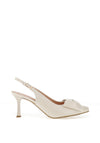 Bioeco by Arka Leather Sling Back Bow Heeled Shoes, Pearl White