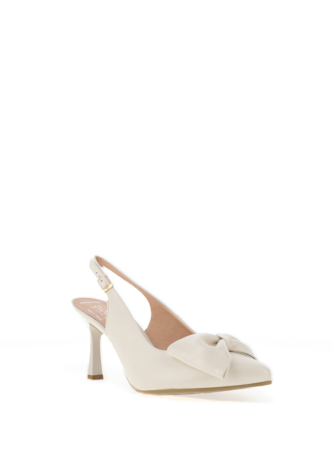 Bioeco by Arka Leather Sling Back Bow Heeled Shoes, Pearl White