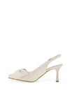 Bioeco by Arka Leather Sling Back Bow Heeled Shoes, Pearl White