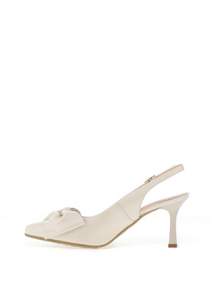 Bioeco by Arka Leather Sling Back Bow Heeled Shoes, Pearl White