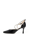Bioeco by Arka Wide Fit Patent Leather Diamante Criss Cross Height Heels, Black