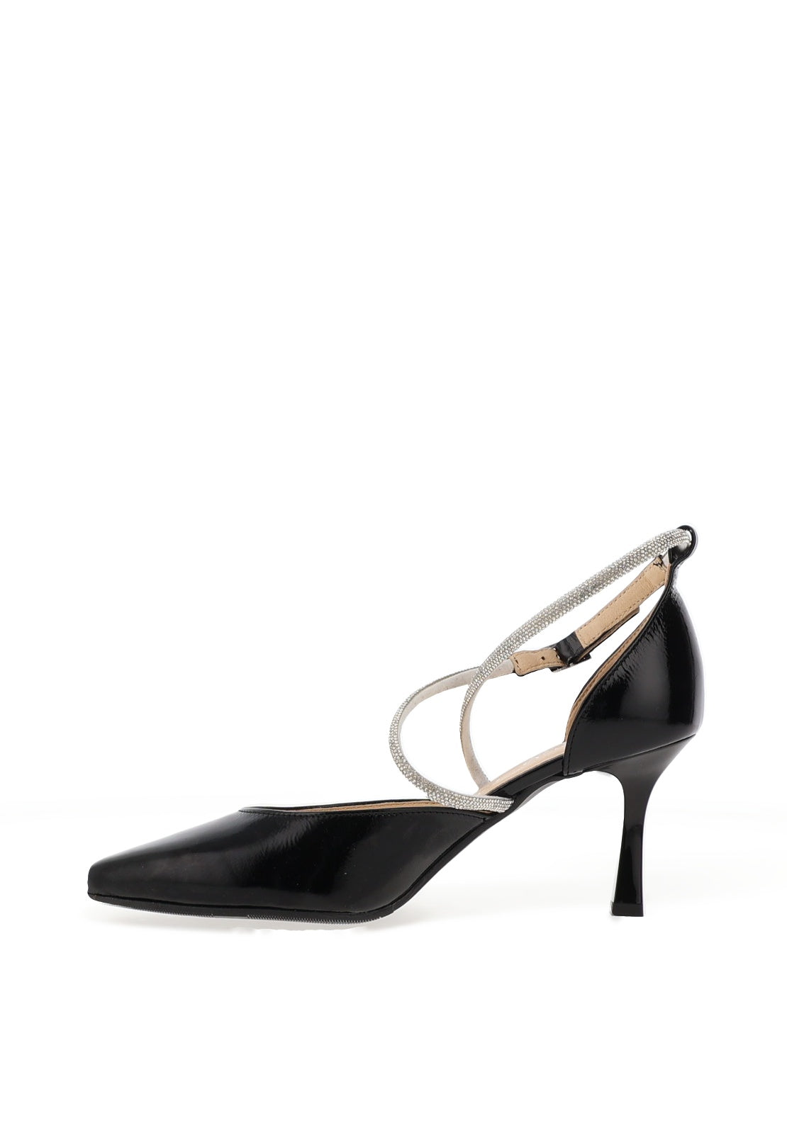 Bioeco by Arka Wide Fit Patent Leather Diamante Criss Cross Height Heels, Black