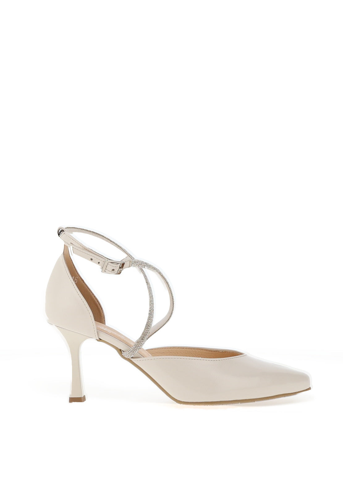 Bioeco by Arka Wide Fit Patent Leather Diamante Criss Cross Height Heels, Cream