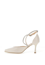 Bioeco by Arka Wide Fit Patent Leather Diamante Criss Cross Height Heels, Cream
