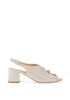 Bioeco by Arka Wide Fit Suede Leather Notch Mid Heigh Heeled Shoes, Pearl White